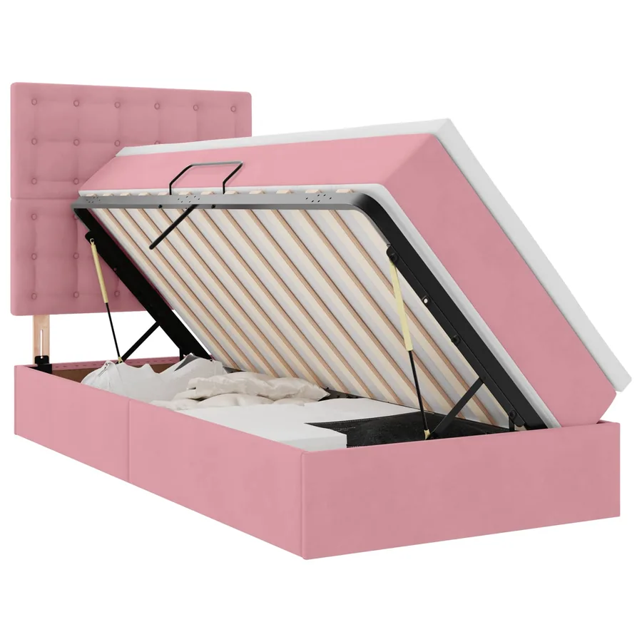Lit de rangement LED avec matelas Rose 90 x 190 cm Velours - 2