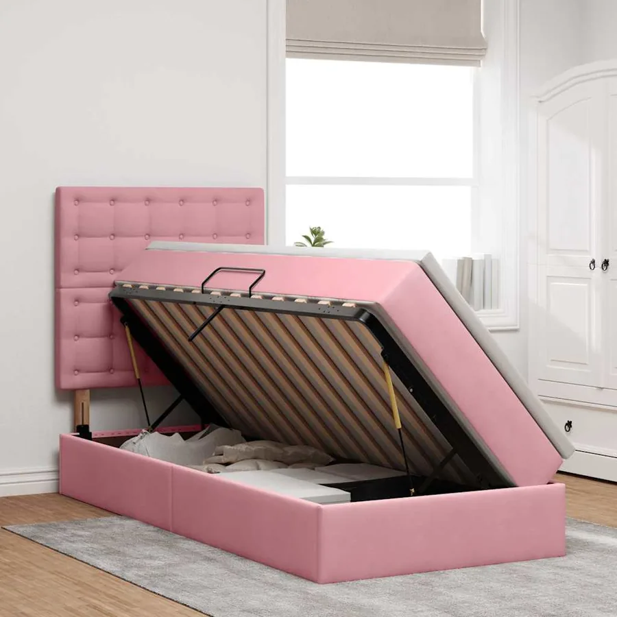 Lit de rangement LED avec matelas Rose 90 x 190 cm Velours - 4