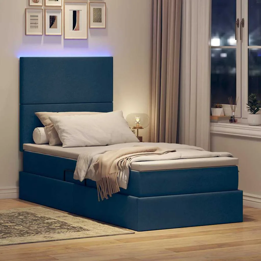 Lit de rangement LED avec matelas Bleu 90 x 190 cm Tissu - 5