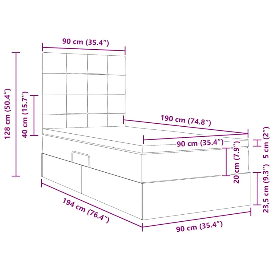 Lit avec rangement et matelas Crème 90 x 190 cm tissu - 15