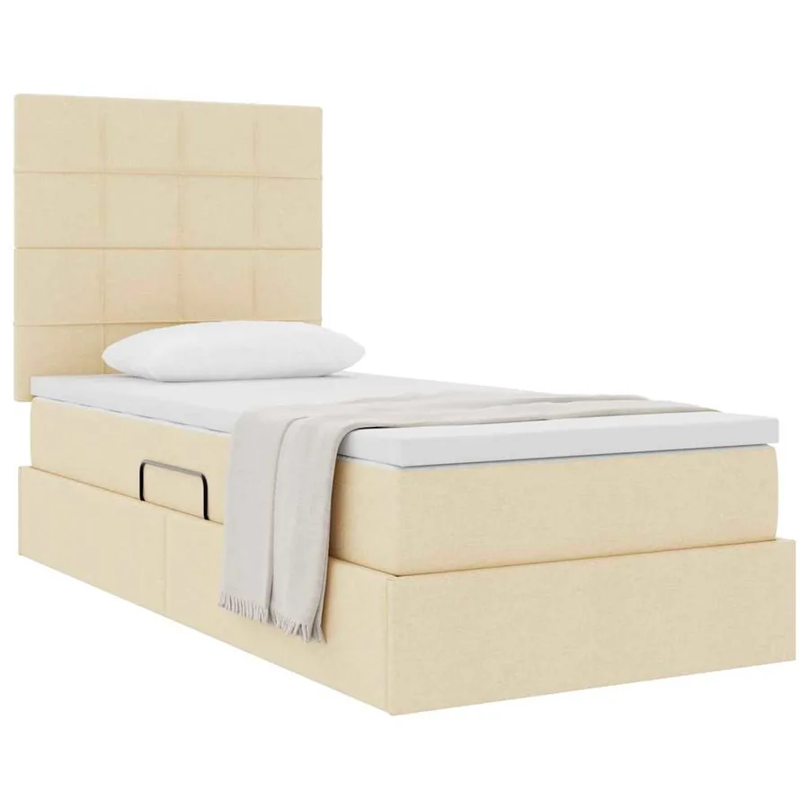 Lit avec rangement et matelas Crème 90 x 190 cm tissu - 3