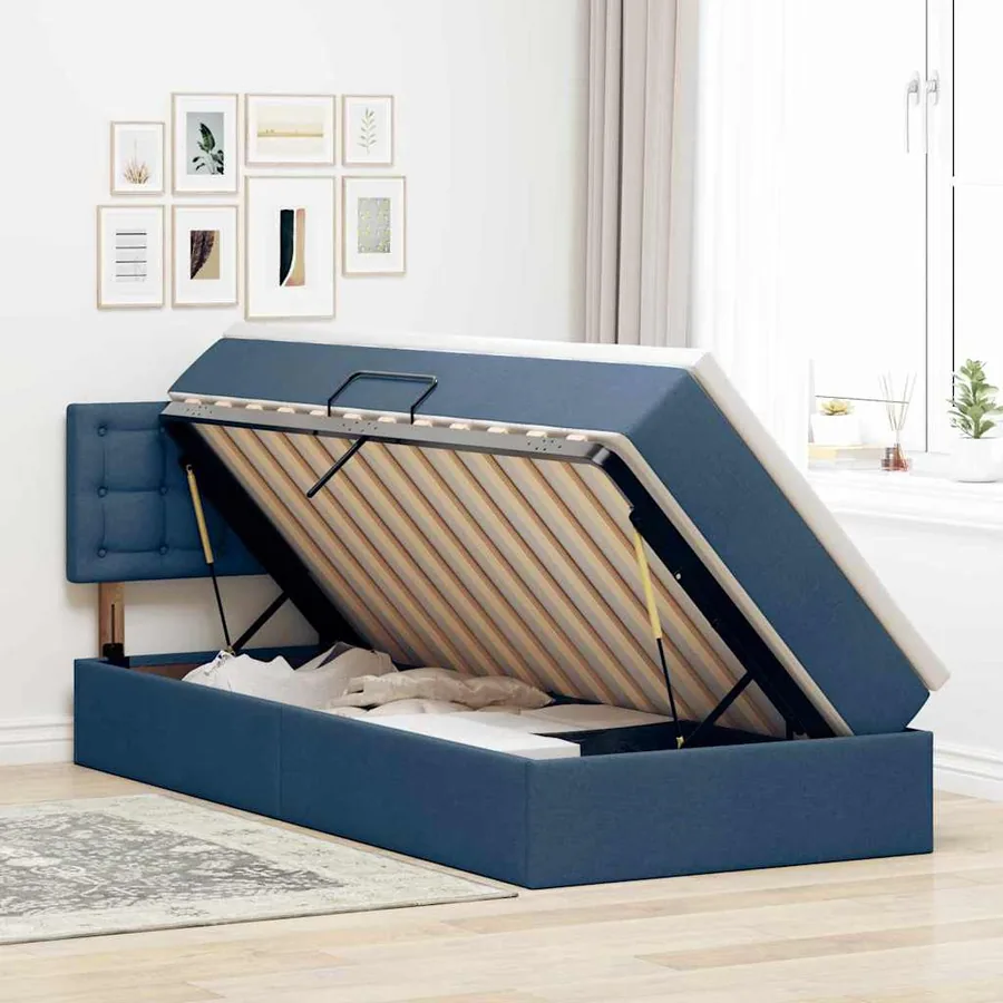 Lit avec rangement et matelas avec tête de lit Bleu 90 x 190 cm - 4