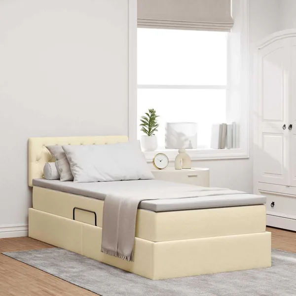 Lit avec rangement et matelas avec matelas Crème 90 x 190 cm