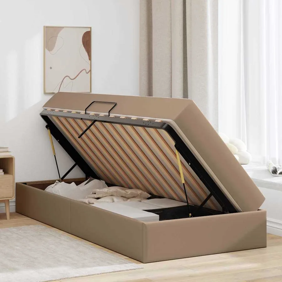 Lit avec rangement et matelas 2 pcs Cappuccino Cuir - 4