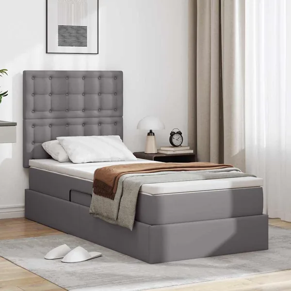 Lit de Rangement Gris 100 x 200 cm Cuir synthétique