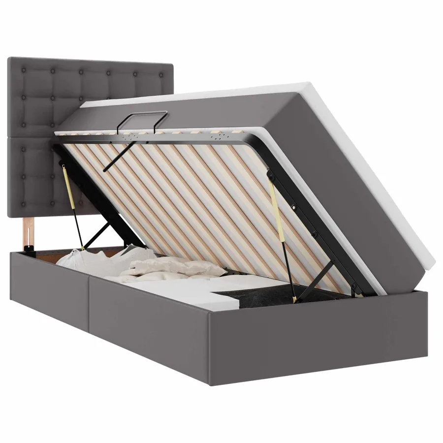 Lit de Rangement Gris 100 x 200 cm Cuir synthétique - 2
