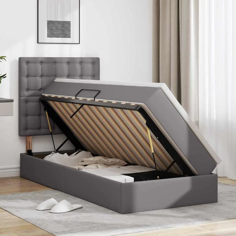 Lit de Rangement Gris 100 x 200 cm Cuir synthétique - 4