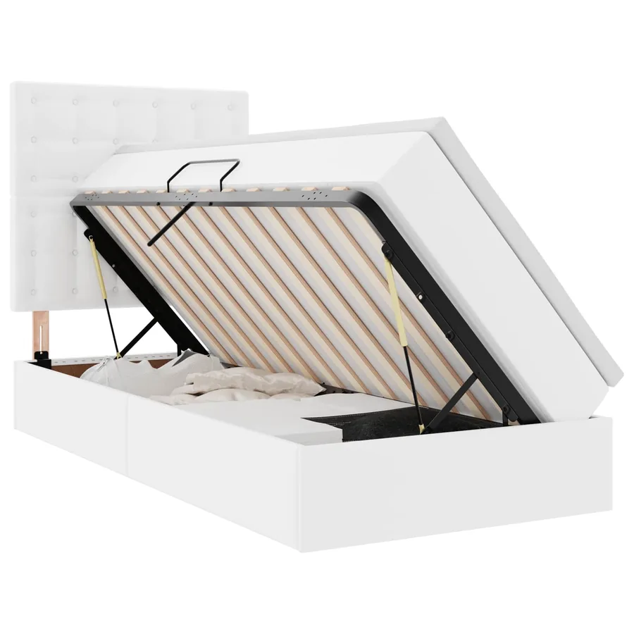 Lit avec rangement et LED Blanc pur 90 x 190 cm Simili cuir - 2