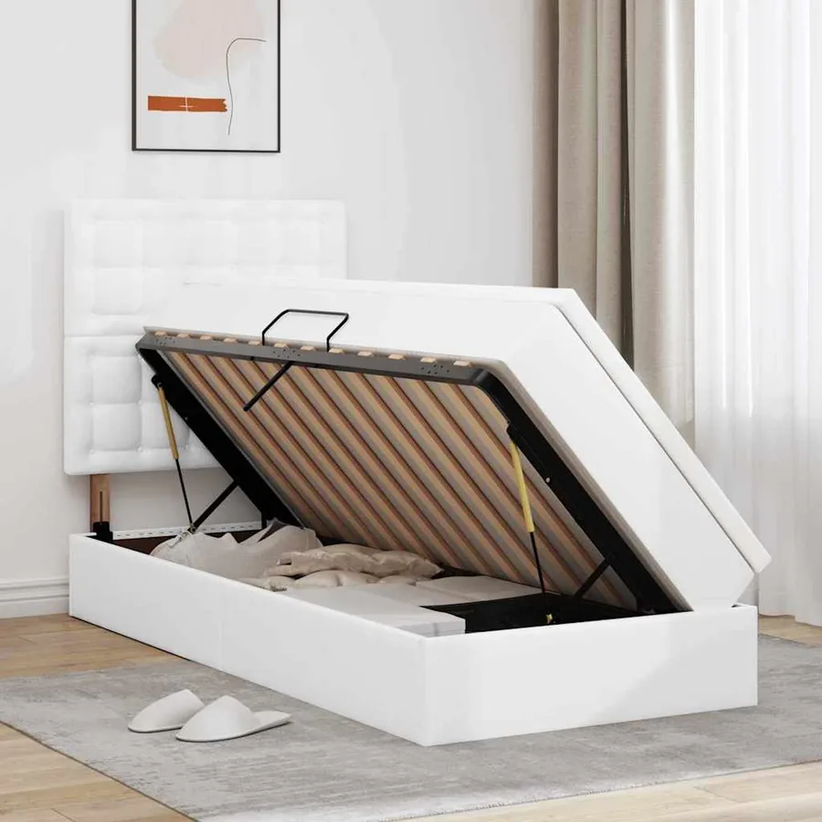 Lit avec rangement et LED Blanc pur 90 x 190 cm Simili cuir - 4