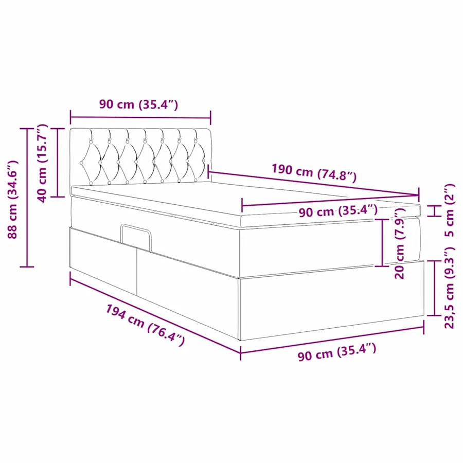 Lit avec rangement et matelas avec tête de lit Noir 90 x 190 cm - 16