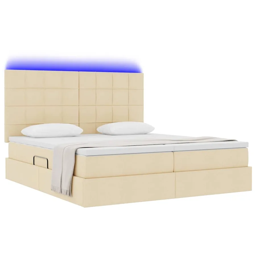 Lit de rangement LED avec matelas Crème 200 x 200 cm Tissu - 3
