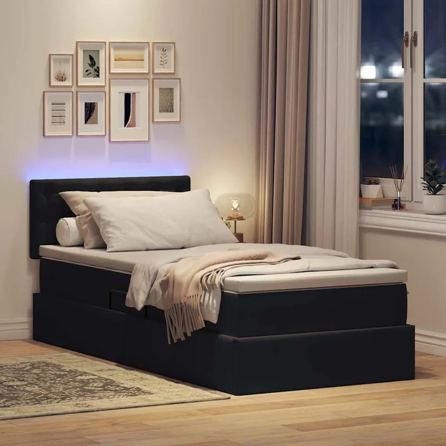 Lit de rangement LED avec matelas Noir 90 x 200 cm Velours - 5