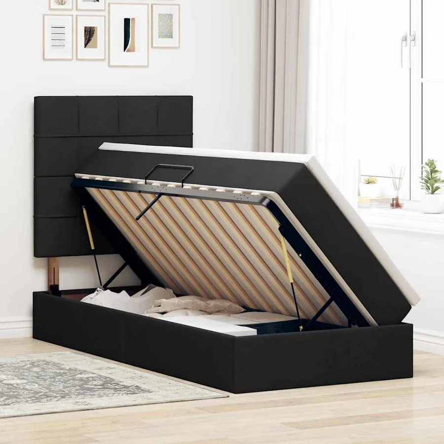 Lit de rangement LED avec matelas Noir 100 x 200 cm Tissu - 4