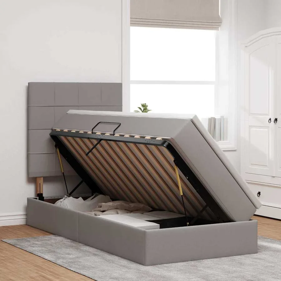 Lit de rangement LED avec matelas Taupe 90 x 200 cm Tissu - 4
