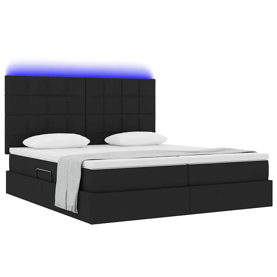 Lit de rangement LED avec matelas Noir 200 x 200 cm Tissu - 3