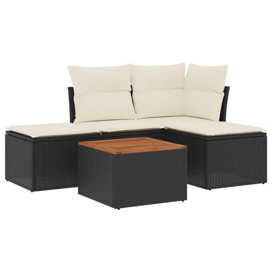 Salon de jardin 5 pcs avec coussins noir résine tressée - 2