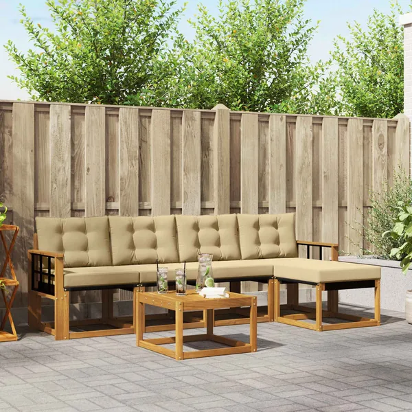 Ensemble de canapés d'extérieur 6 pcs Naturel et Beige