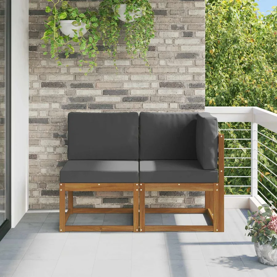 Canapé d’extérieur milieu et coin 2 Pièce Naturel et Anthracite