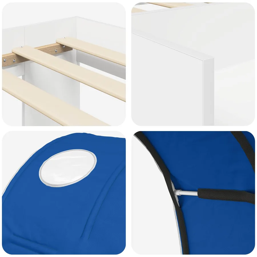 Cadre de lit avec tunnel 3 pc Blanc et bleu Bois d'ingénierie - 9