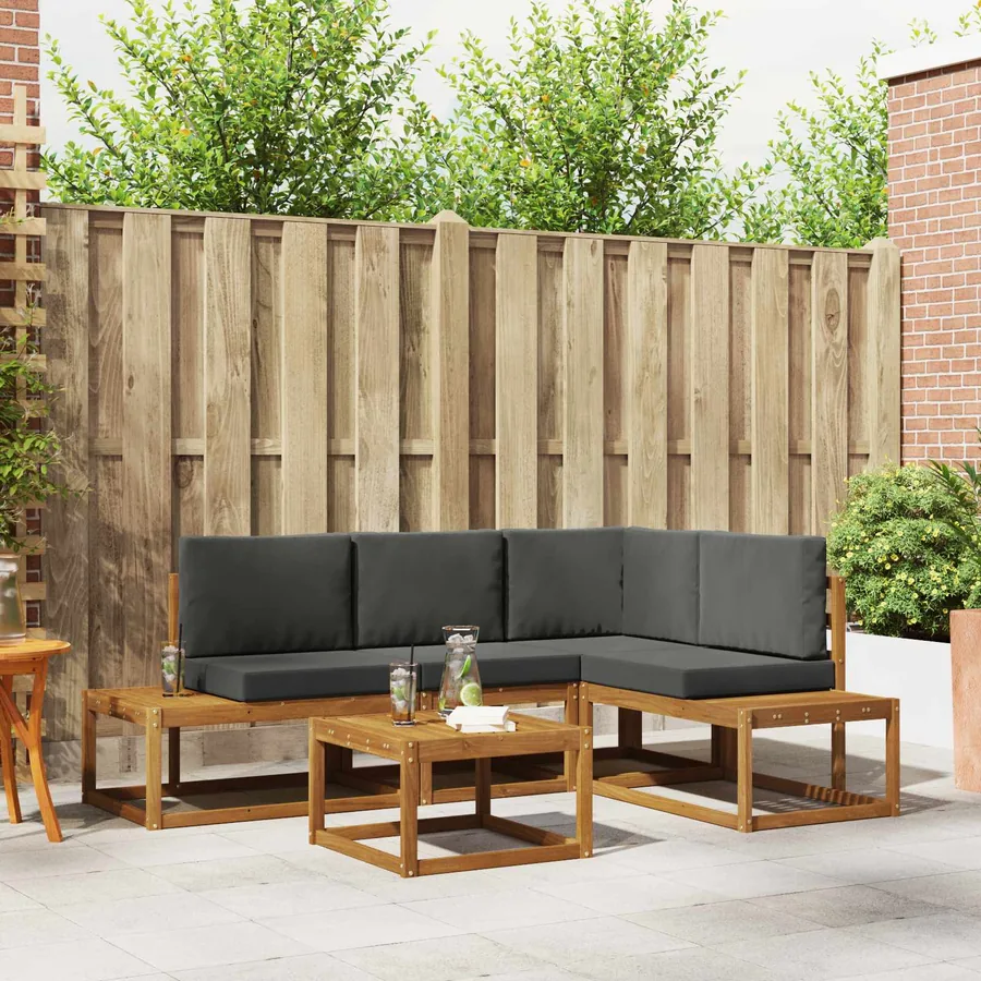 Ensemble de canapés d'extérieur 5 Pièce Naturel et Anthracite