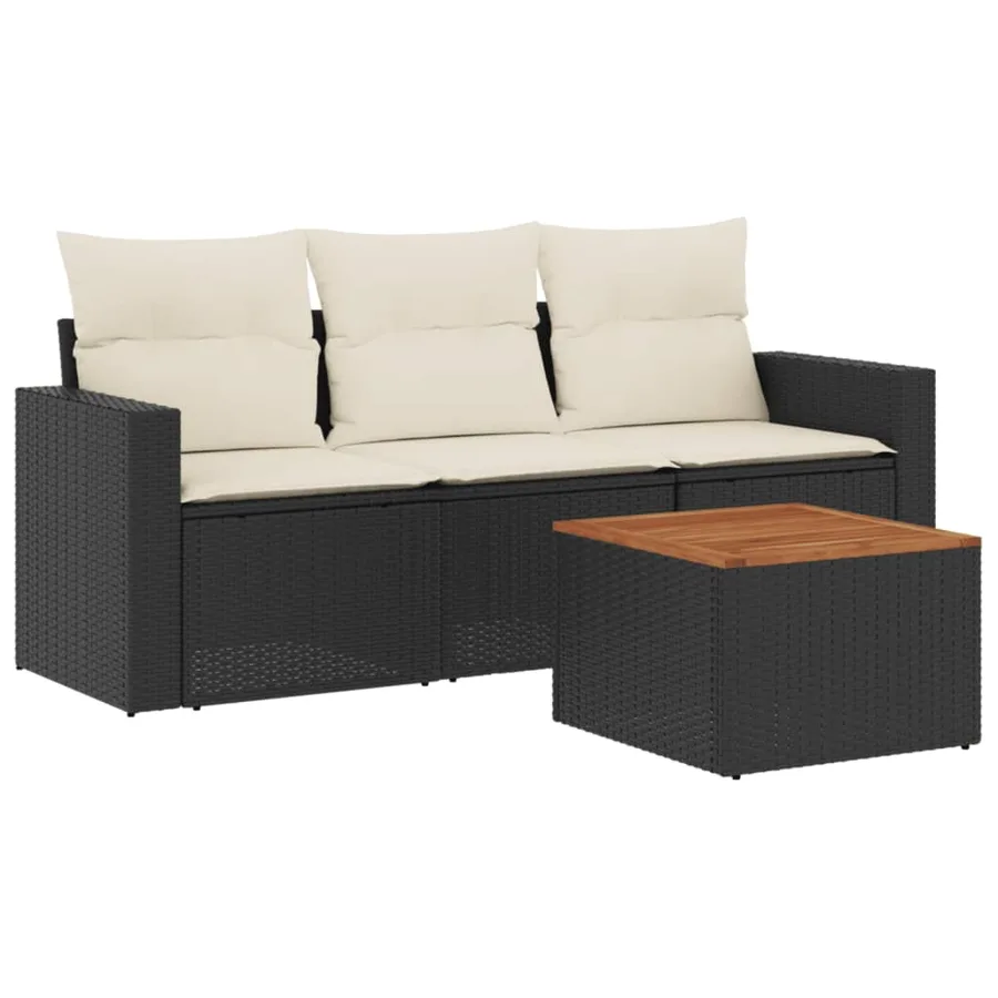 Salon de jardin 4 pcs avec coussins noir résine tressée - 2