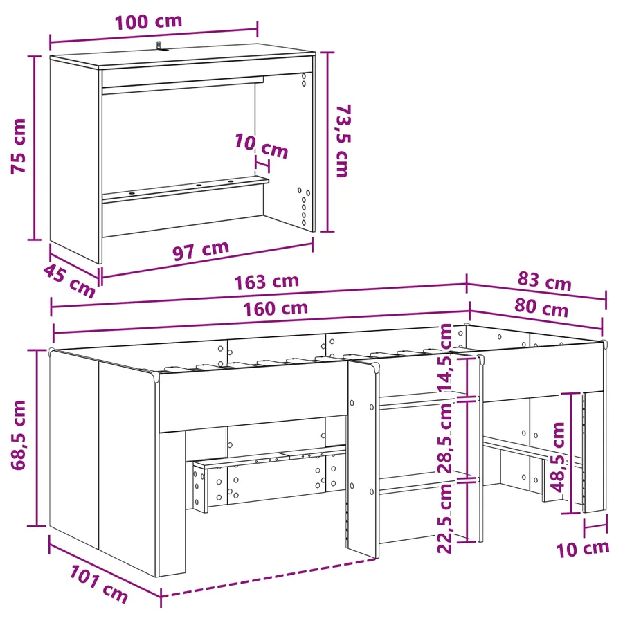 Lit haut pour enfants avec bureau 2 pc Chêne Sonoma - 7