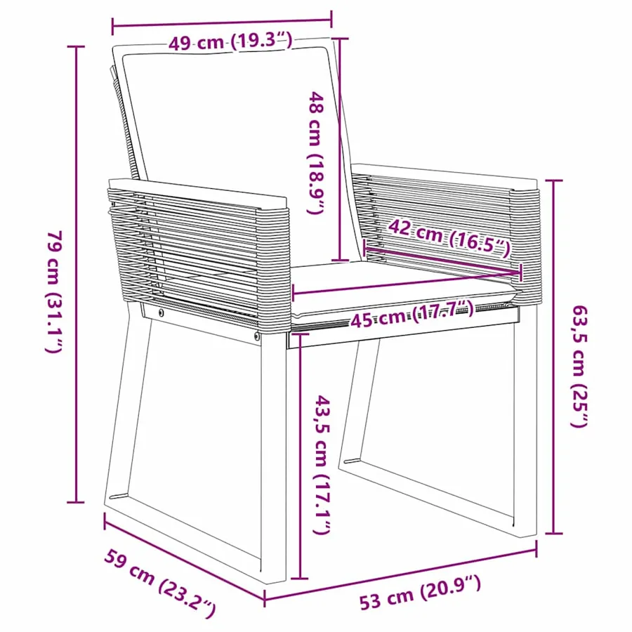 Ensemble de salle à manger pour jardin 3 pcs Noir - 8