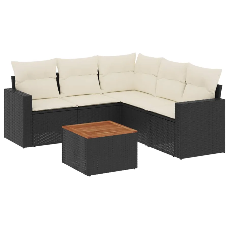 Salon de jardin 6 pcs avec coussins noir résine tressée - 2