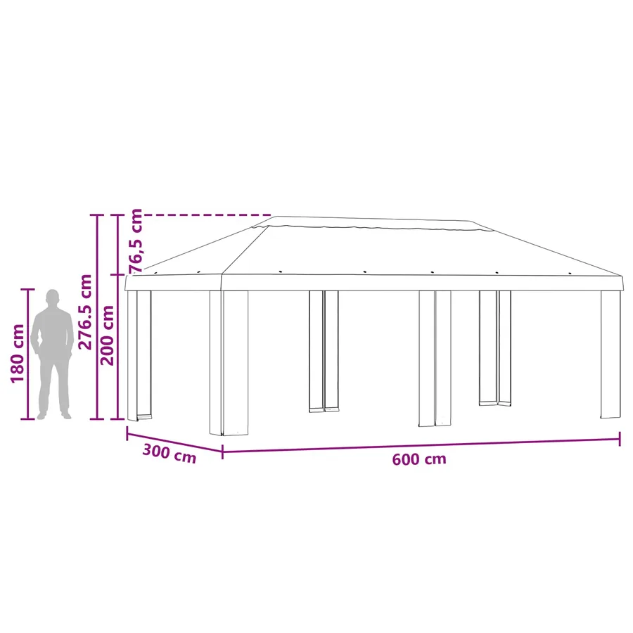 Housse de Gazebo 6 x 3 m Anthracite Polyester 190 gsm - 7
