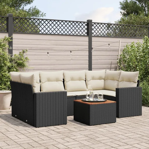 Salon de jardin 7 pcs avec coussins noir résine tressée 65,5 x 62 x 69 cm - 58,0 kg