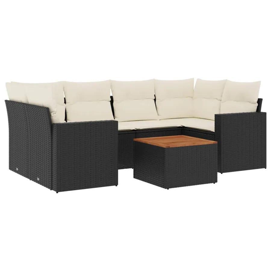 Salon de jardin 7 pcs avec coussins noir résine tressée 65,5 x 62 x 69 cm - 58,0 kg - 2