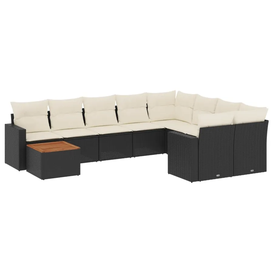 Salon de jardin 10 pcs avec coussins noir résine tressée - 2