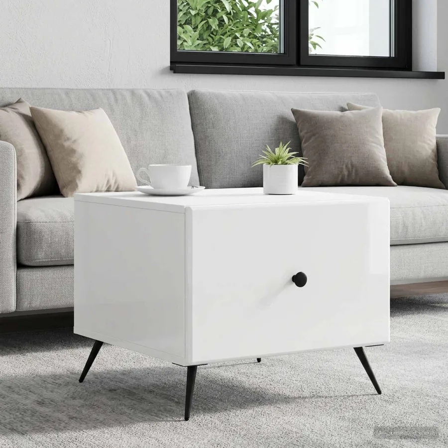 Table basse Blanc brillant 49 x 50 x 40 cm Bois d'ingénierie