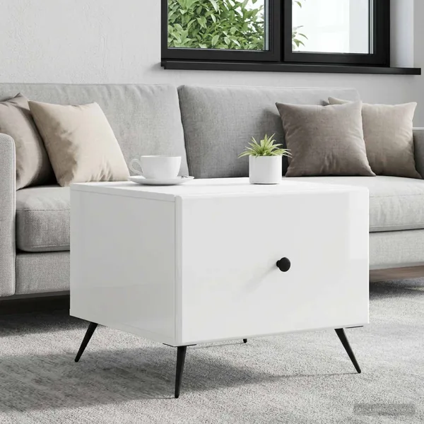 Table basse Blanc brillant 49 x 50 x 40 cm Bois d'ingénierie