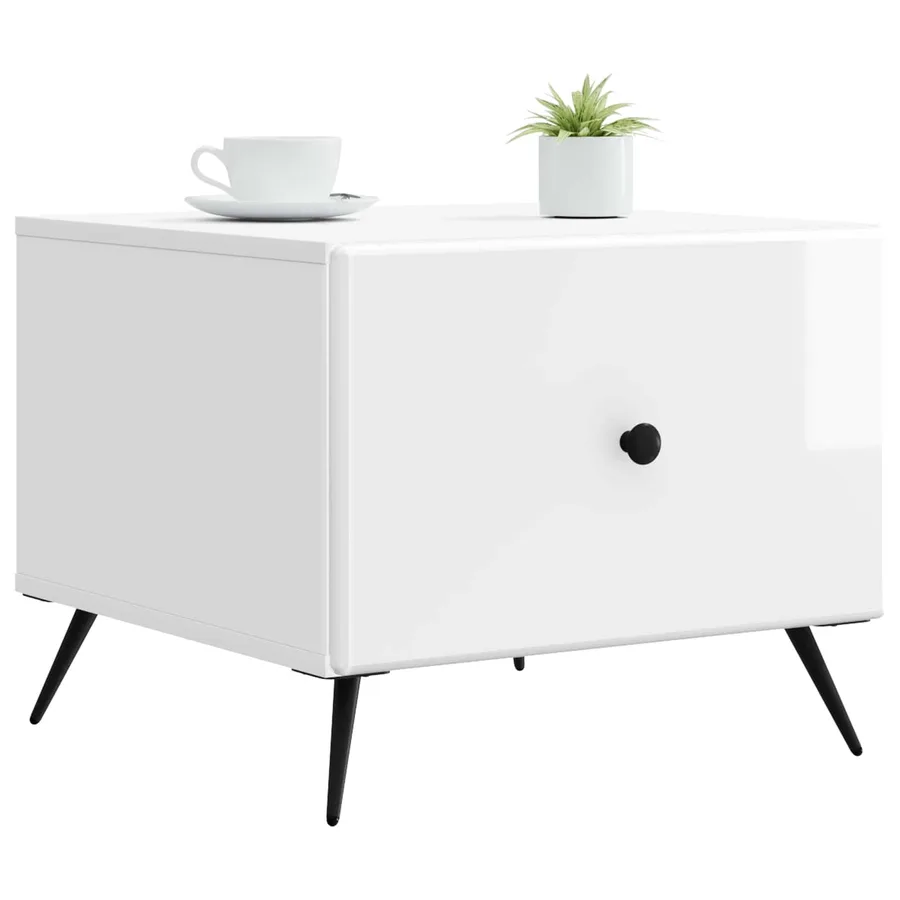 Table basse Blanc brillant 49 x 50 x 40 cm Bois d'ingénierie - 3