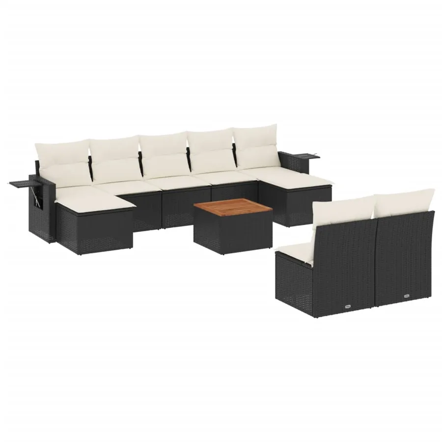 Salon de jardin 10 pcs avec coussins noir résine tressée - 2