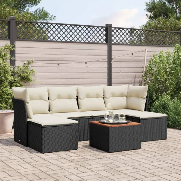 Salon de jardin 7 pcs avec coussins noir résine tressée 62 x 62 x 69 cm - 54,0 kg