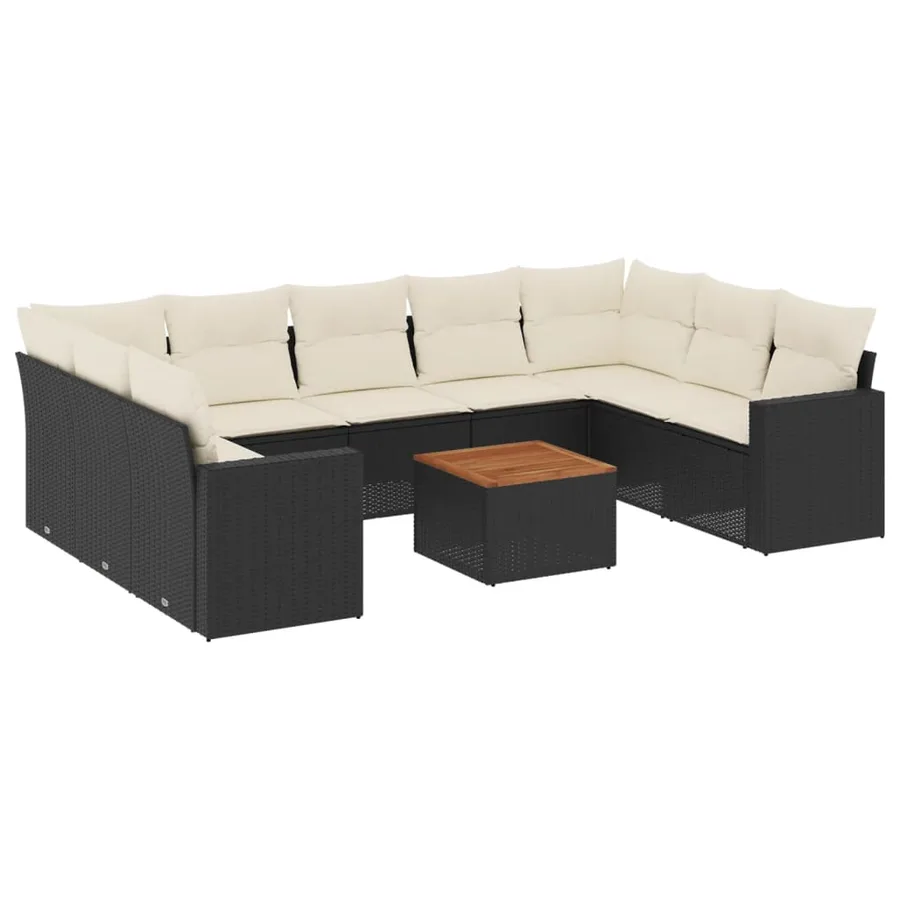 Salon de jardin 10 pcs avec coussins noir résine tressée - 2