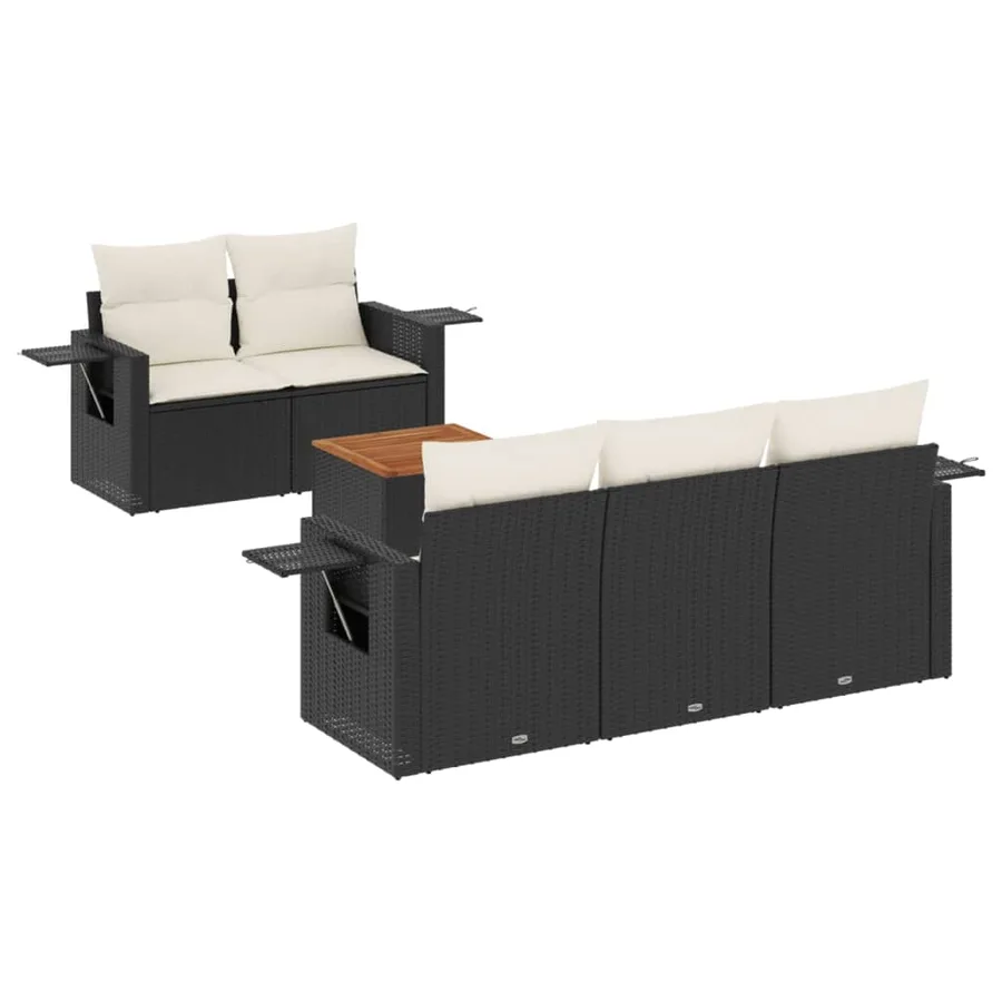 Salon de jardin 6 pcs avec coussins noir résine tressée - 2