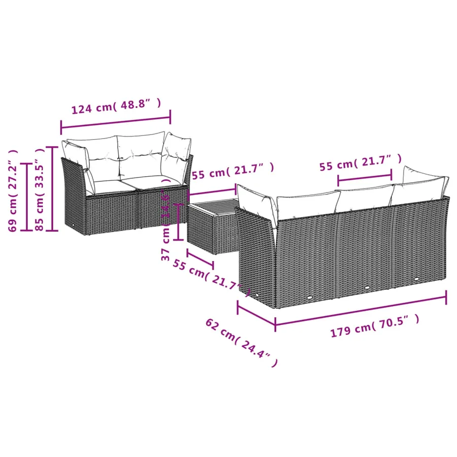 Salon de jardin 6 pcs avec coussins noir résine tressée - 3