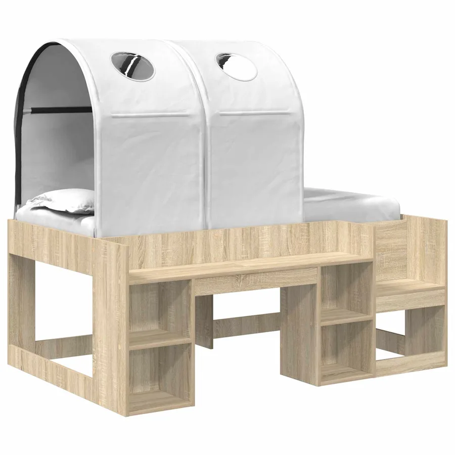 Lit avec Tunnel 3 pc Chêne Sonoma et blanc Bois d'ingénierie - 2