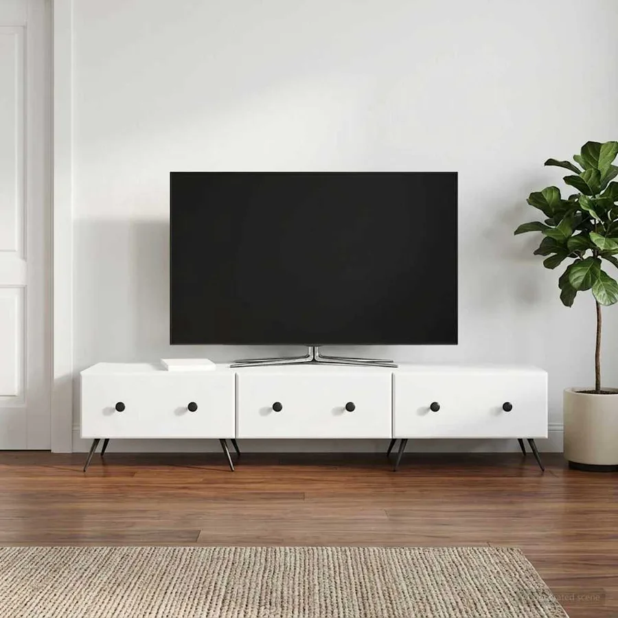Meuble TV Blanc 147 x 34,5 x 30 cm Bois d'ingénierie - 4