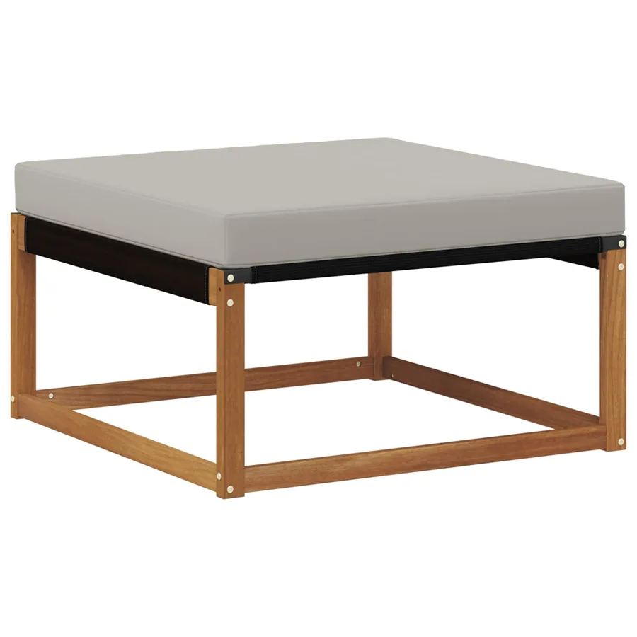 Pouf d'Extérieur Bois d'acacia massif et Textilène Naturel - 2