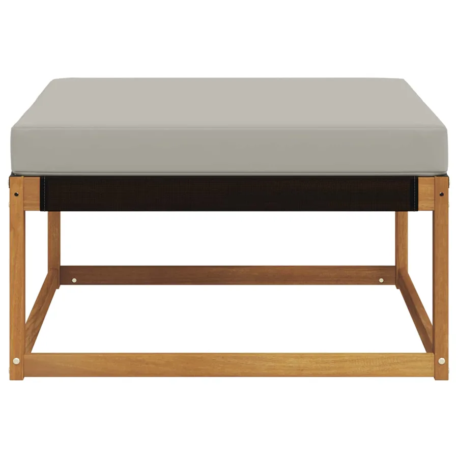 Pouf d'Extérieur Bois d'acacia massif et Textilène Naturel - 5