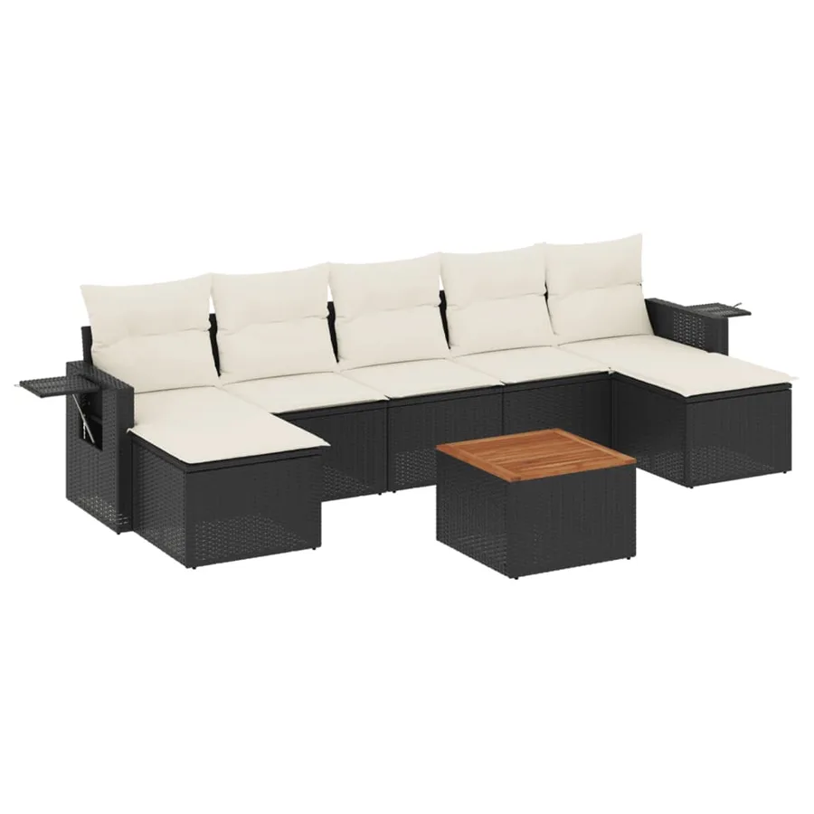Salon de jardin 8 pcs avec coussins noir résine tressée - 2