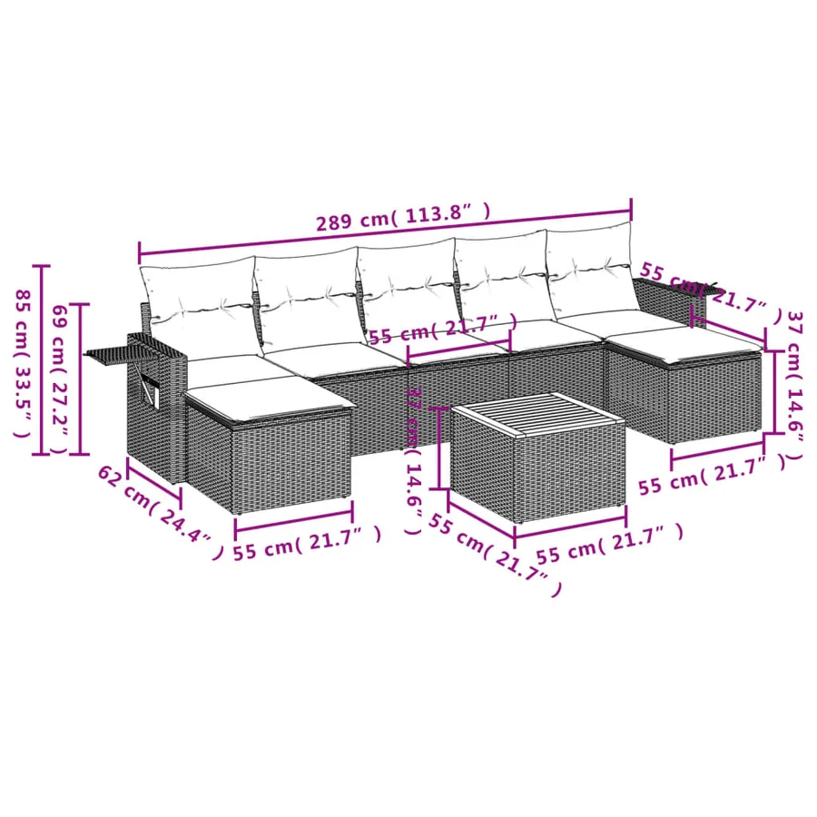 Salon de jardin 8 pcs avec coussins noir résine tressée - 9