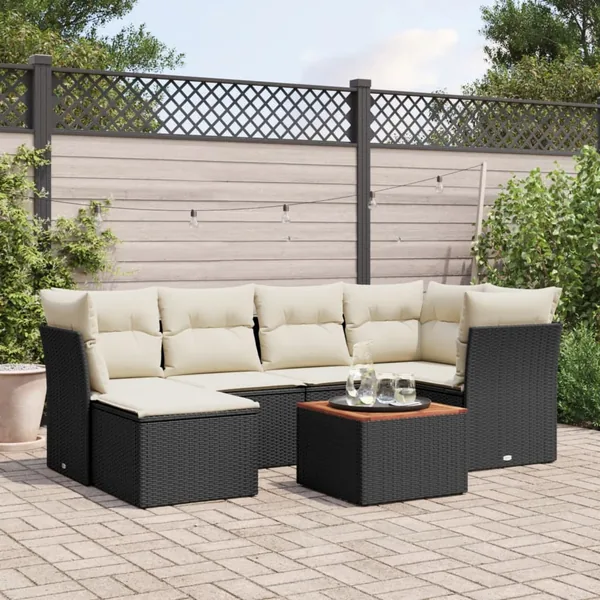 Salon de jardin 7 pcs avec coussins noir résine tressée 62 x 62 x 69 cm - 57,1 kg