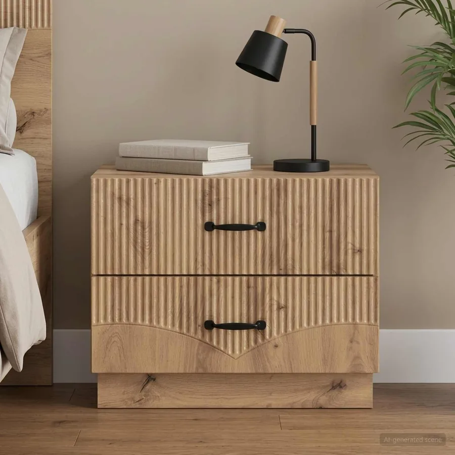 Cabinet de chevet Chêne artisanal 62 x 34,5 x 44,5 cm