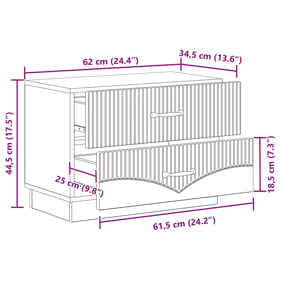 Cabinet de chevet Chêne artisanal 62 x 34,5 x 44,5 cm - 11