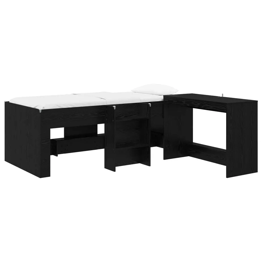 Cadre de Lit avec Bureau 2 pc Chêne noir Bois d'ingénierie - 2